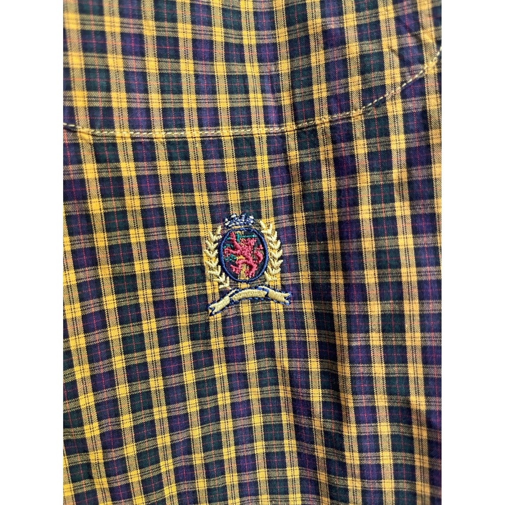 Vintage Tommy Hilfiger Plaid Button Up Shirt Crest Collegiate Mens Medium - Picture 6 of 12